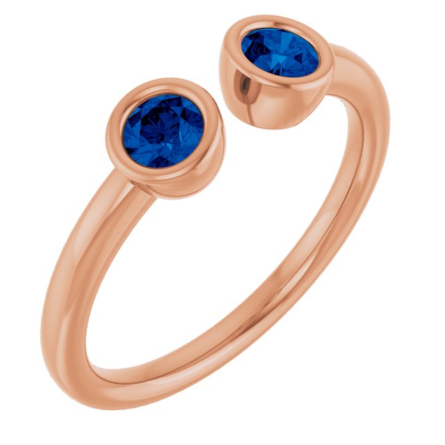 14K Rose Lab-Grown Blue Sapphire Two-Stone Ring   
